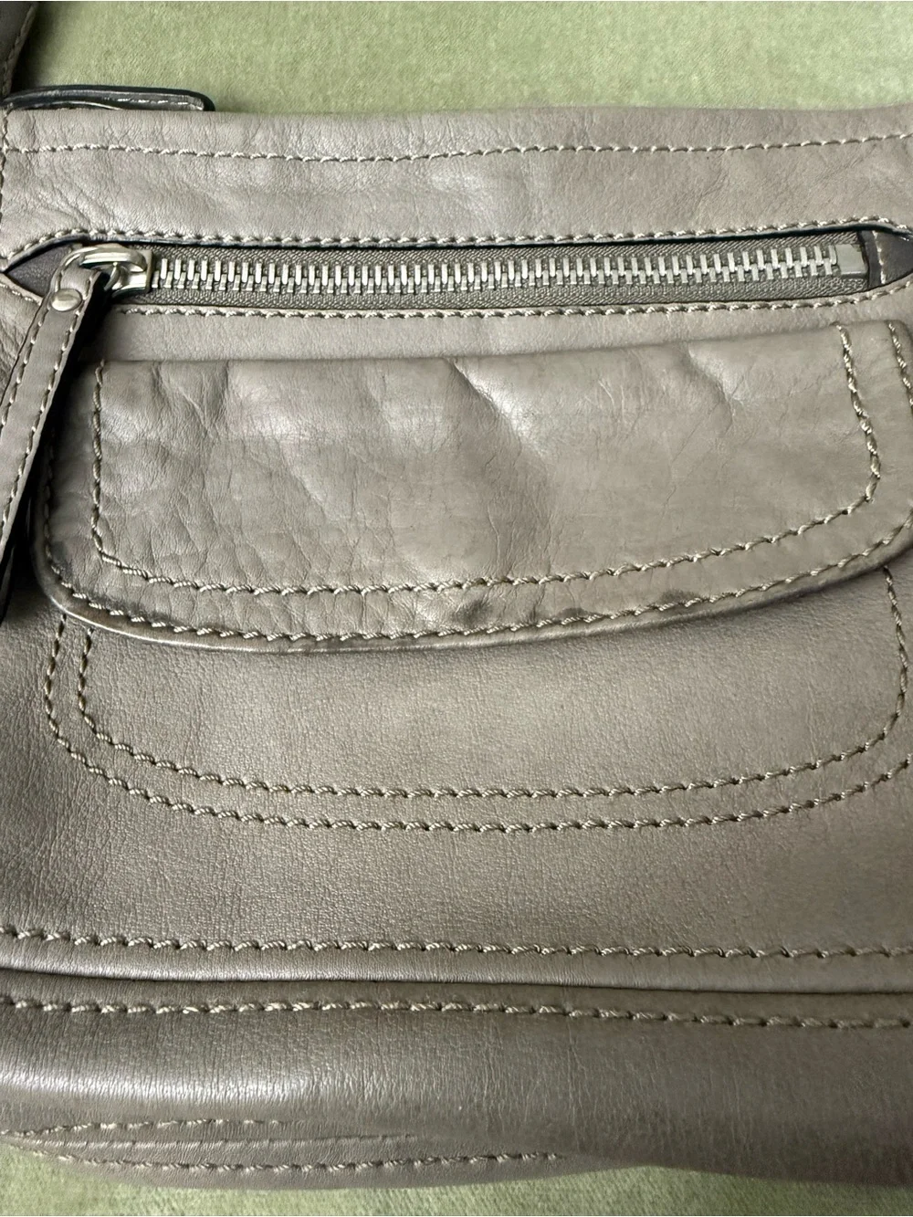 Vintage Fossil Grey Leather Shoulder Bag Purse Carryall #OSP